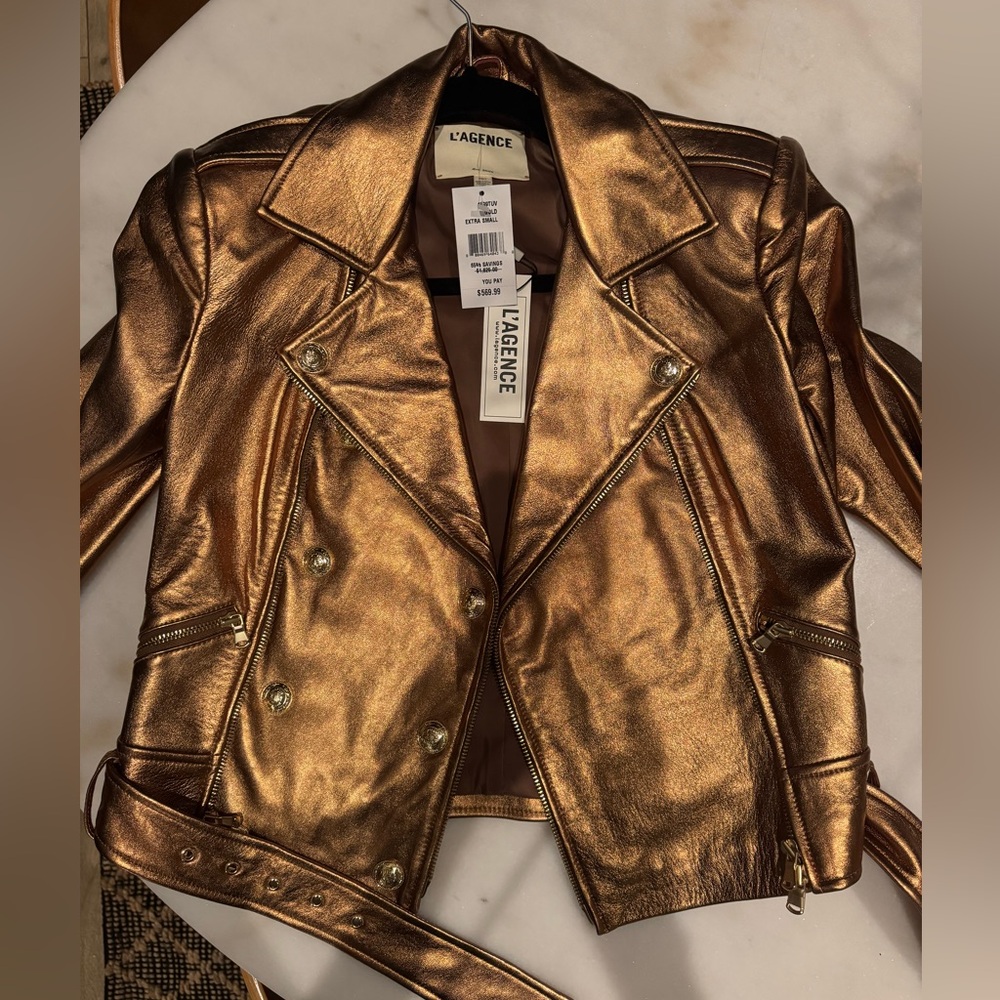 Copper / gold color lamb leather moto jacket